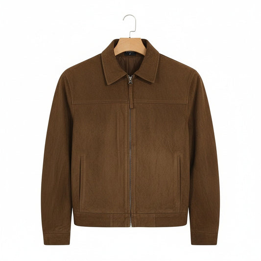 Mens Brown Suede Harrington Jacket - Brown - Front View