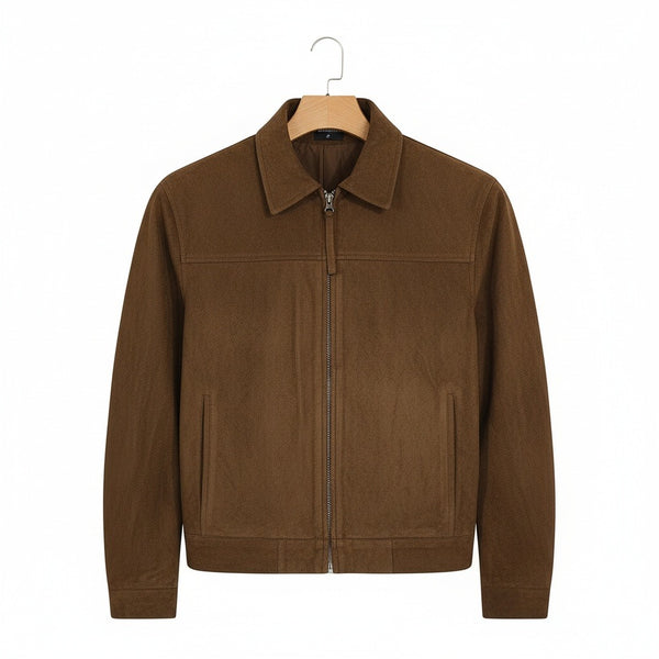 Mens Brown Suede Harrington Jacket - Brown - Front View