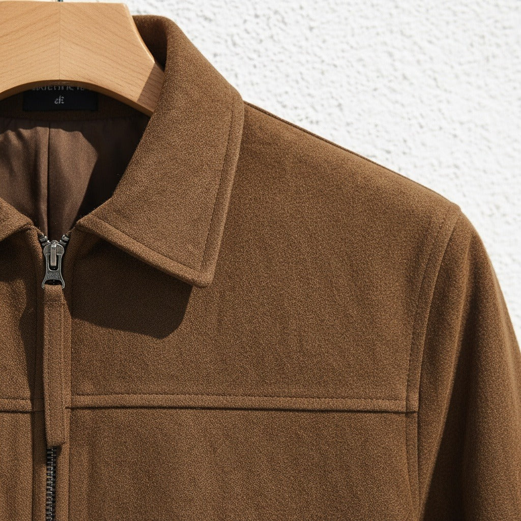 Mens Brown Suede Harrington Jacket - Brown - Back View