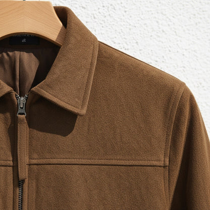 Mens Brown Suede Harrington Jacket - Brown - Back View