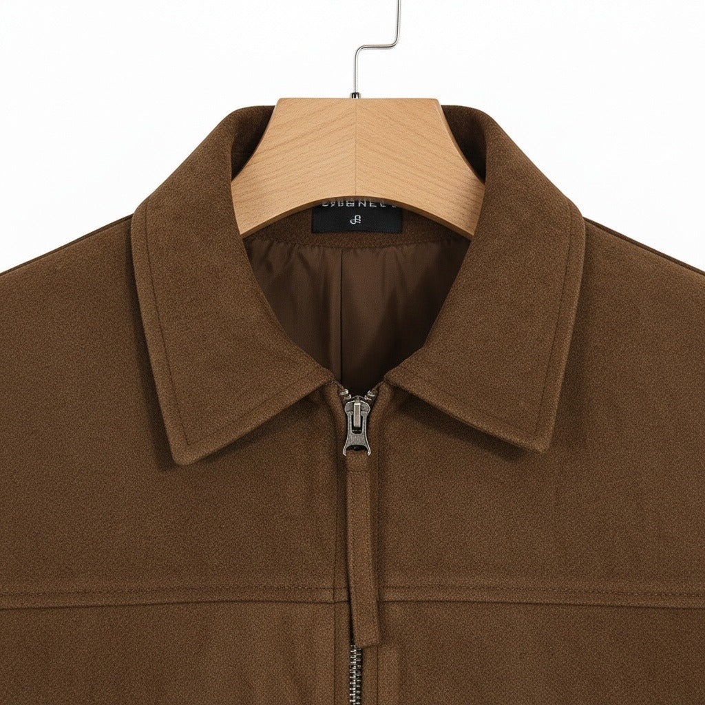 Mens Brown Suede Harrington Jacket - Brown - Texture Close Up
