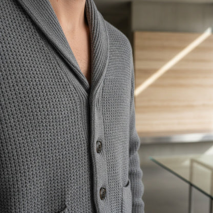 Men's Cardigan with Buttons - Heather Gray - Back View