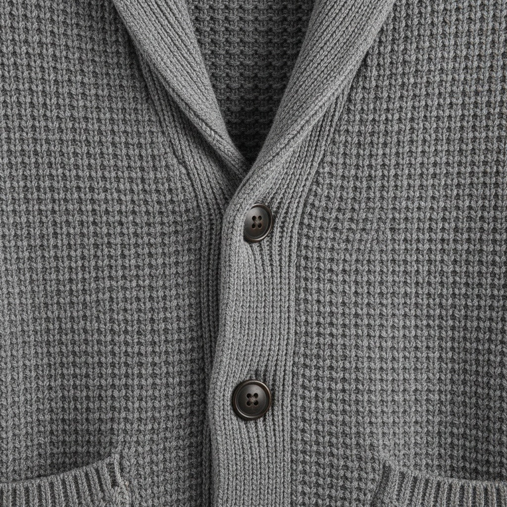 Men's Cardigan with Buttons - Heather Gray - Texture Close Up
