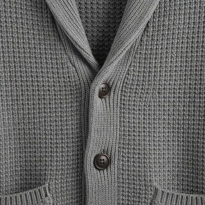 Men's Cardigan with Buttons - Heather Gray - Texture Close Up