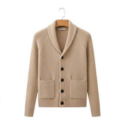 Men's Cardigan with Buttons - Camel - Front View