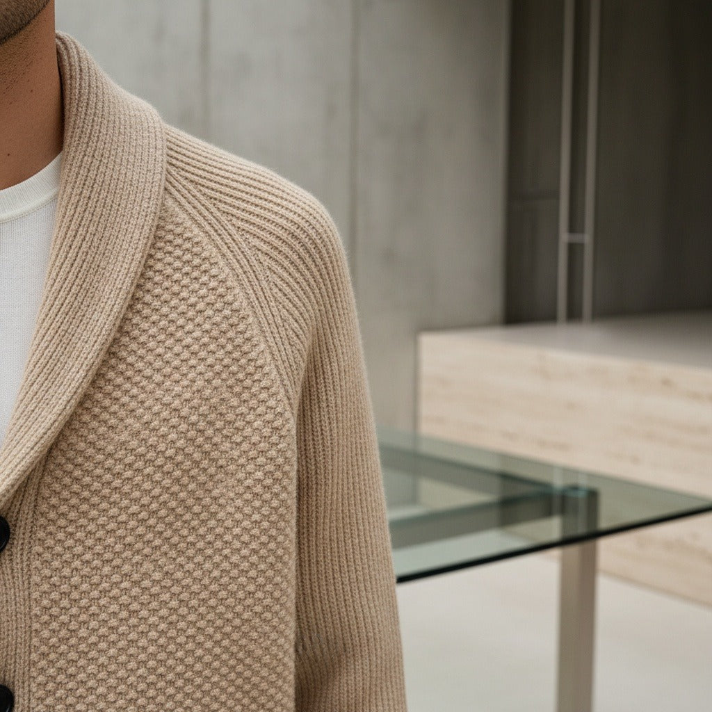 Men's Cardigan with Buttons - Camel - Back View