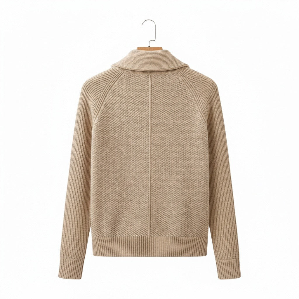 Men's Cardigan with Buttons - Camel - Fabric Detail