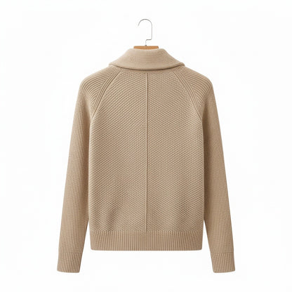 Men's Cardigan with Buttons - Camel - Fabric Detail