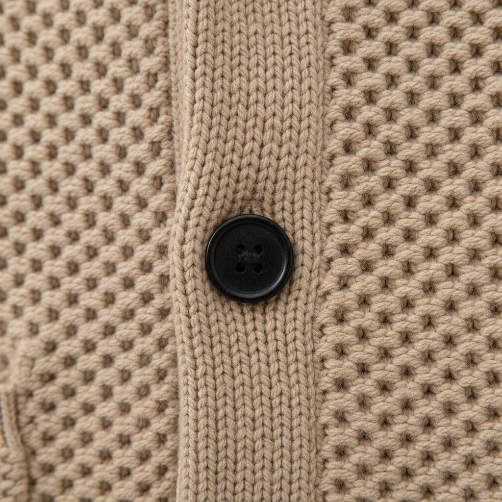 Men's Cardigan with Buttons - Camel - Texture Close Up