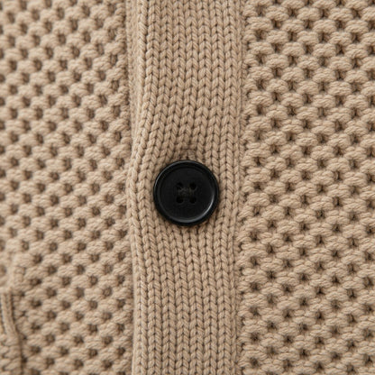 Men's Cardigan with Buttons - Camel - Texture Close Up