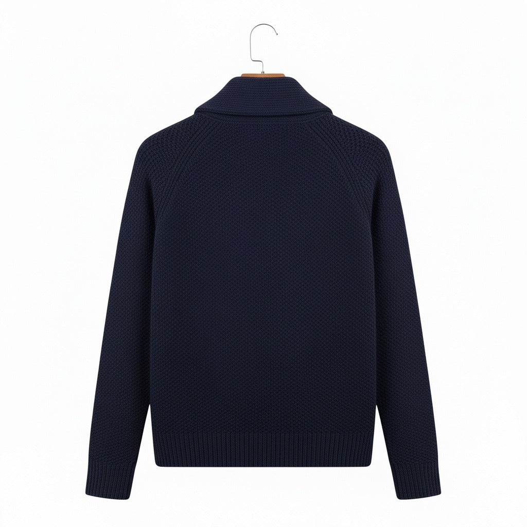 Men's Cardigan with Buttons - Navy Blue - Fabric Detail