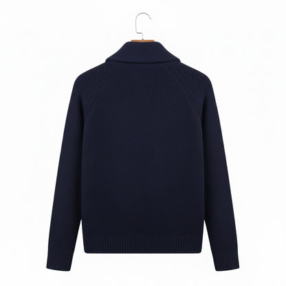Men's Cardigan with Buttons - Navy Blue - Fabric Detail