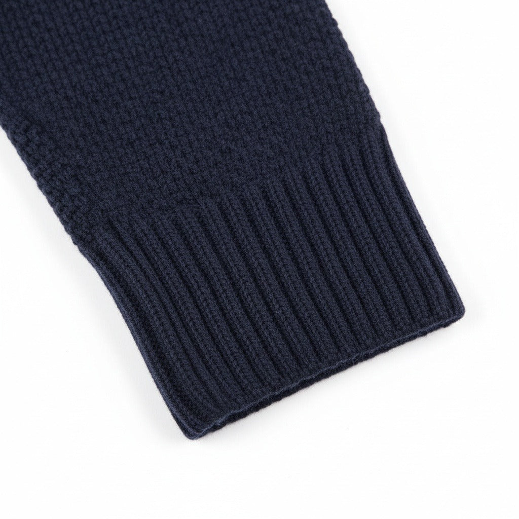 Men's Cardigan with Buttons - Navy Blue - Texture Close Up