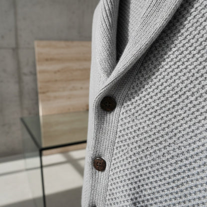 Men's Cardigan with Buttons - Stone Gray - Back View