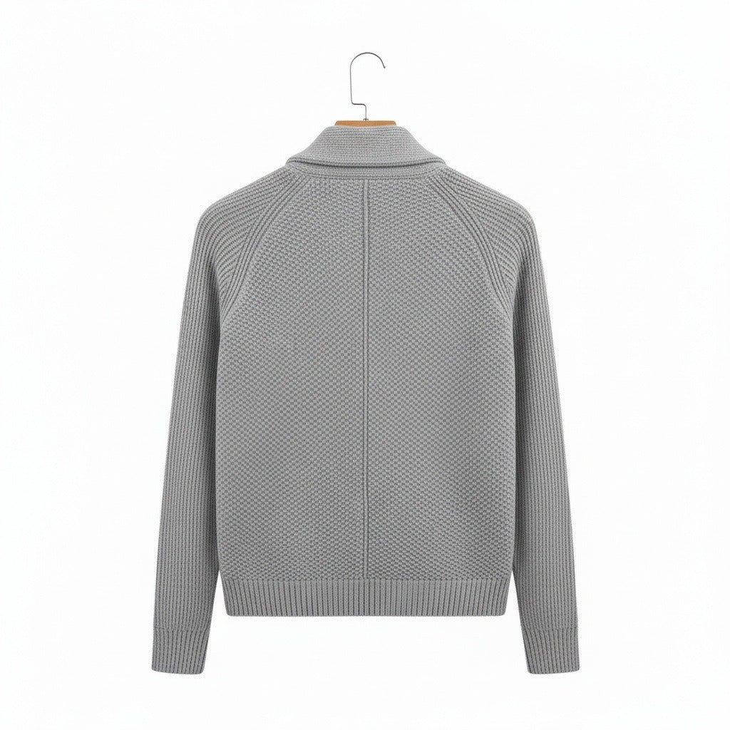 Men's Cardigan with Buttons - Stone Gray - Fabric Detail