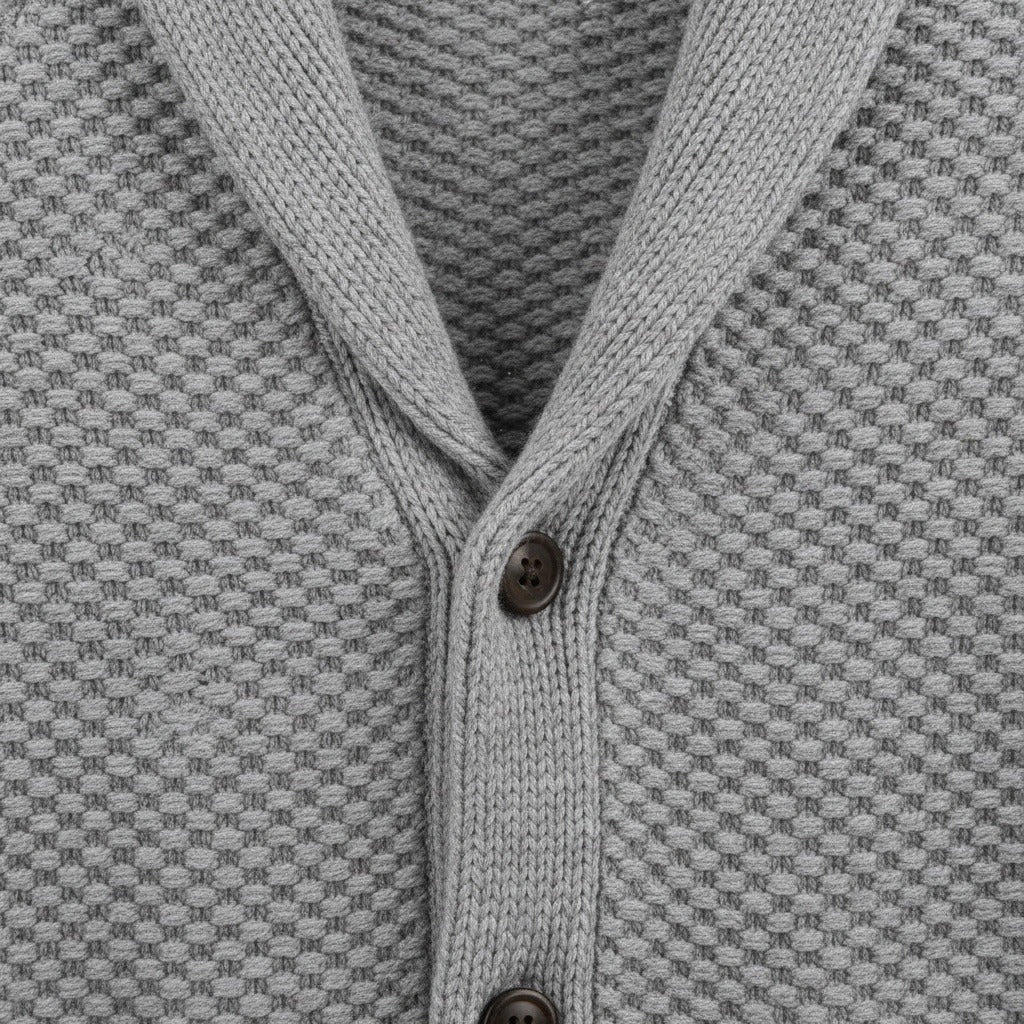 Men's Cardigan with Buttons - Stone Gray - Texture Close Up