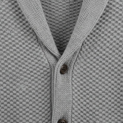 Men's Cardigan with Buttons - Stone Gray - Texture Close Up