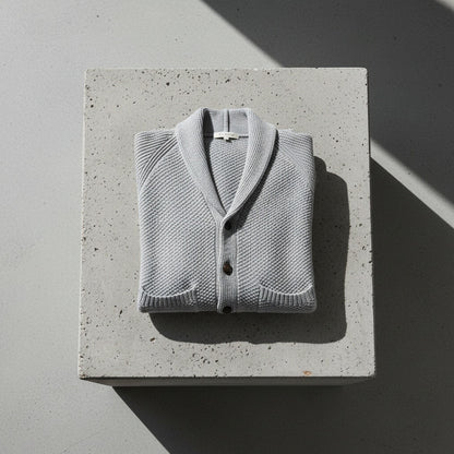 Men's Cardigan with Buttons - Stone Gray - Lifestyle Inspiration