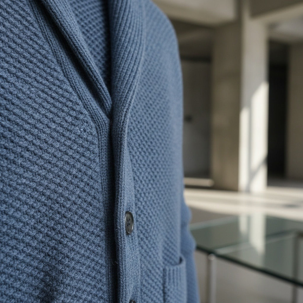 Men's Cardigan with Buttons - Slate Blue - Back View
