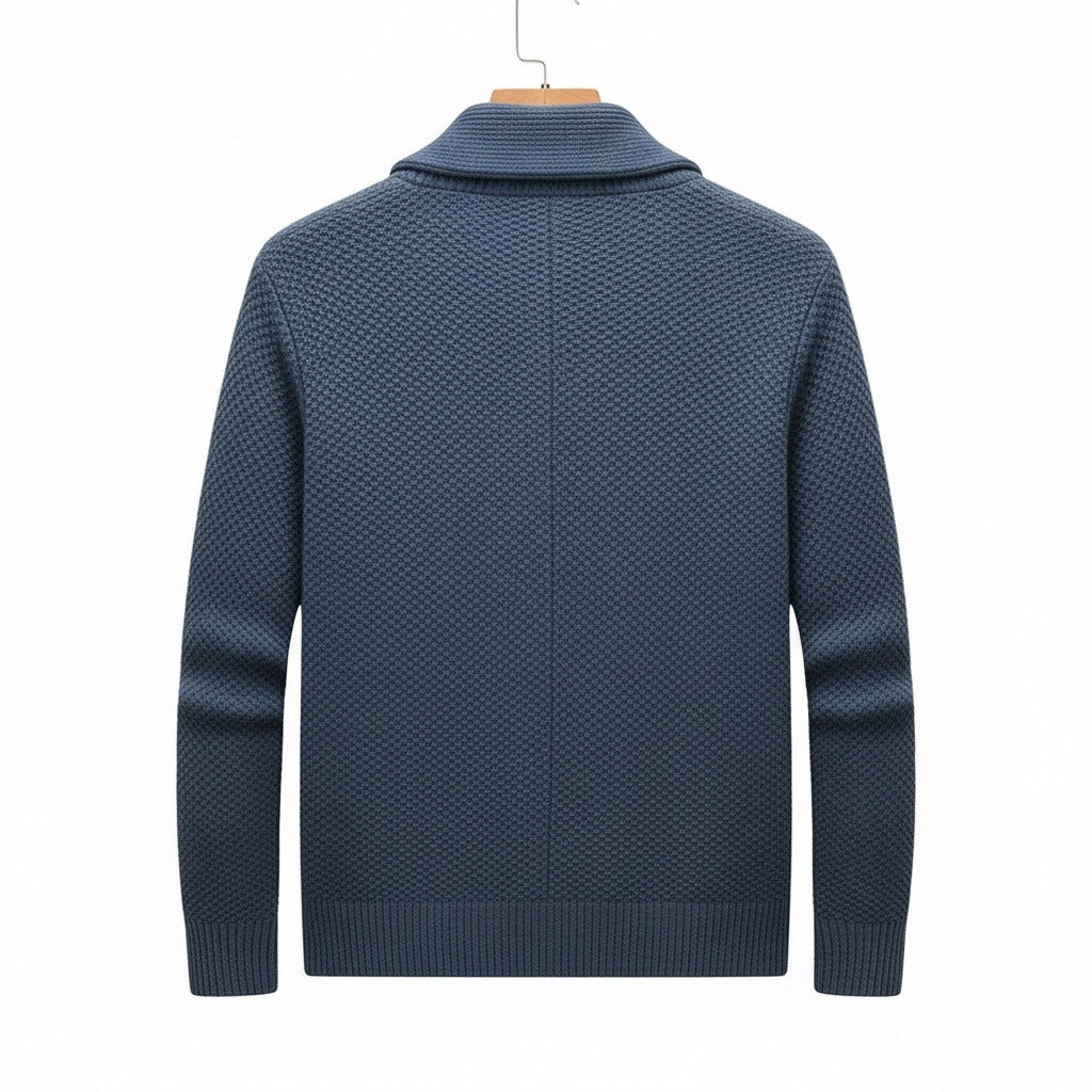 Men's Cardigan with Buttons - Slate Blue - Fabric Detail