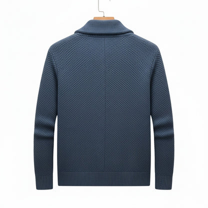 Men's Cardigan with Buttons - Slate Blue - Fabric Detail