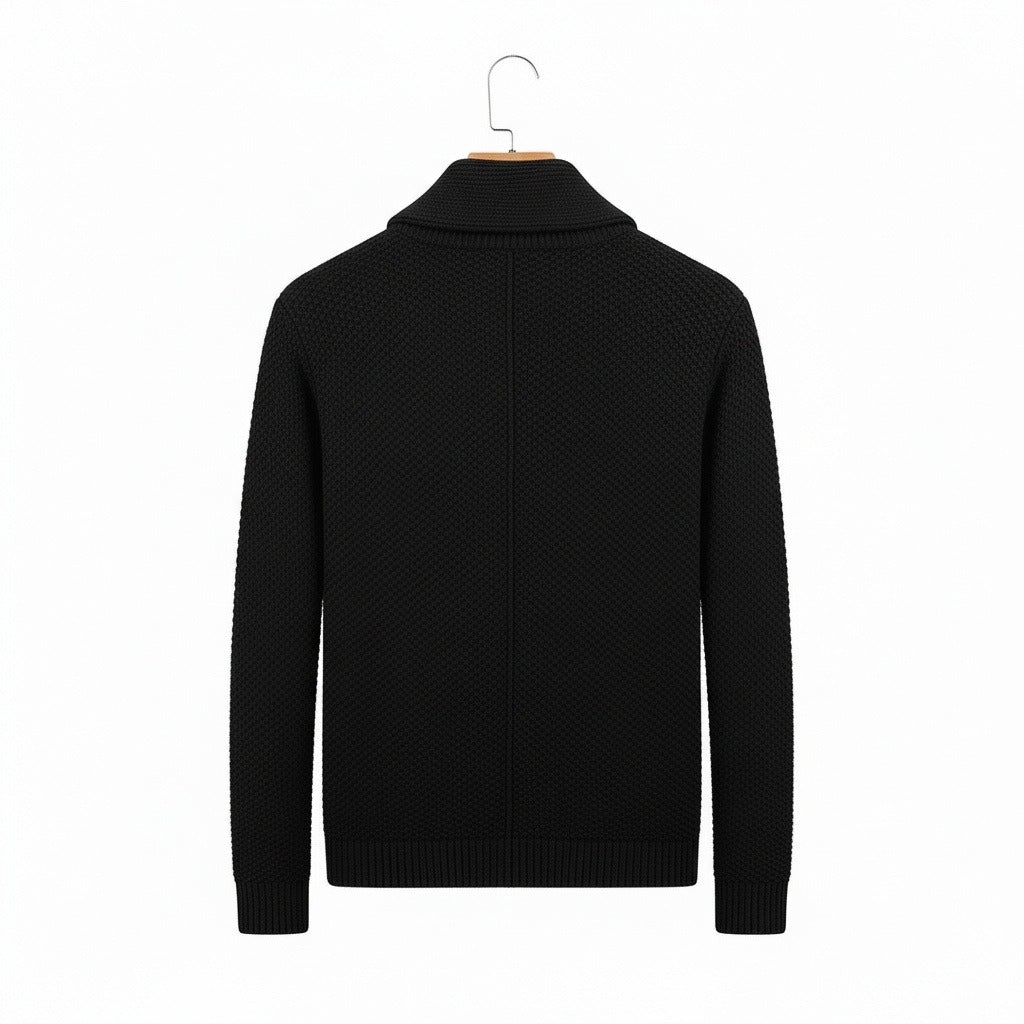 Men's Cardigan with Buttons - Black - Fabric Detail