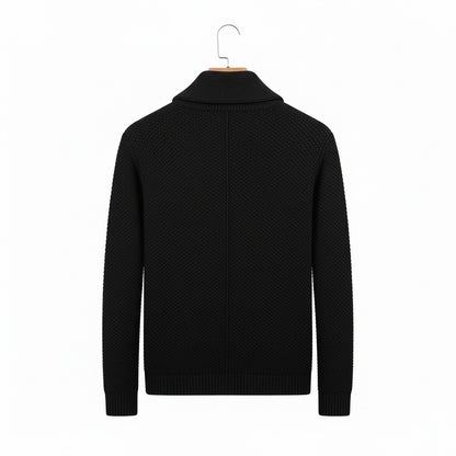 Men's Cardigan with Buttons - Black - Fabric Detail