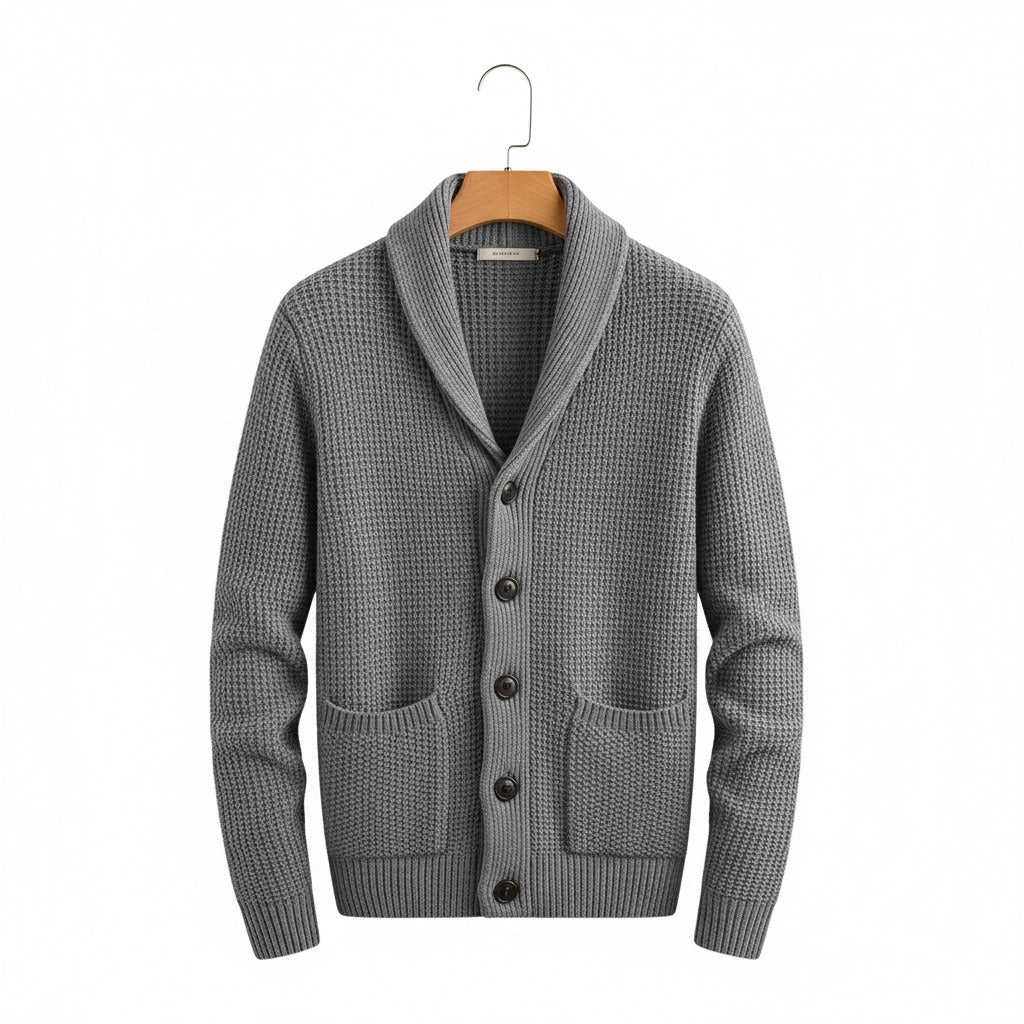 Men's Cardigan with Buttons - Heather Gray - Front View