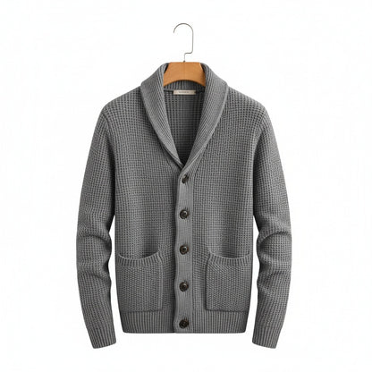 Men's Cardigan with Buttons - Heather Gray - Front View