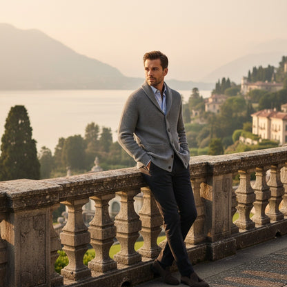 Men's Cardigan with Buttons - Heather Gray - Angled Shot