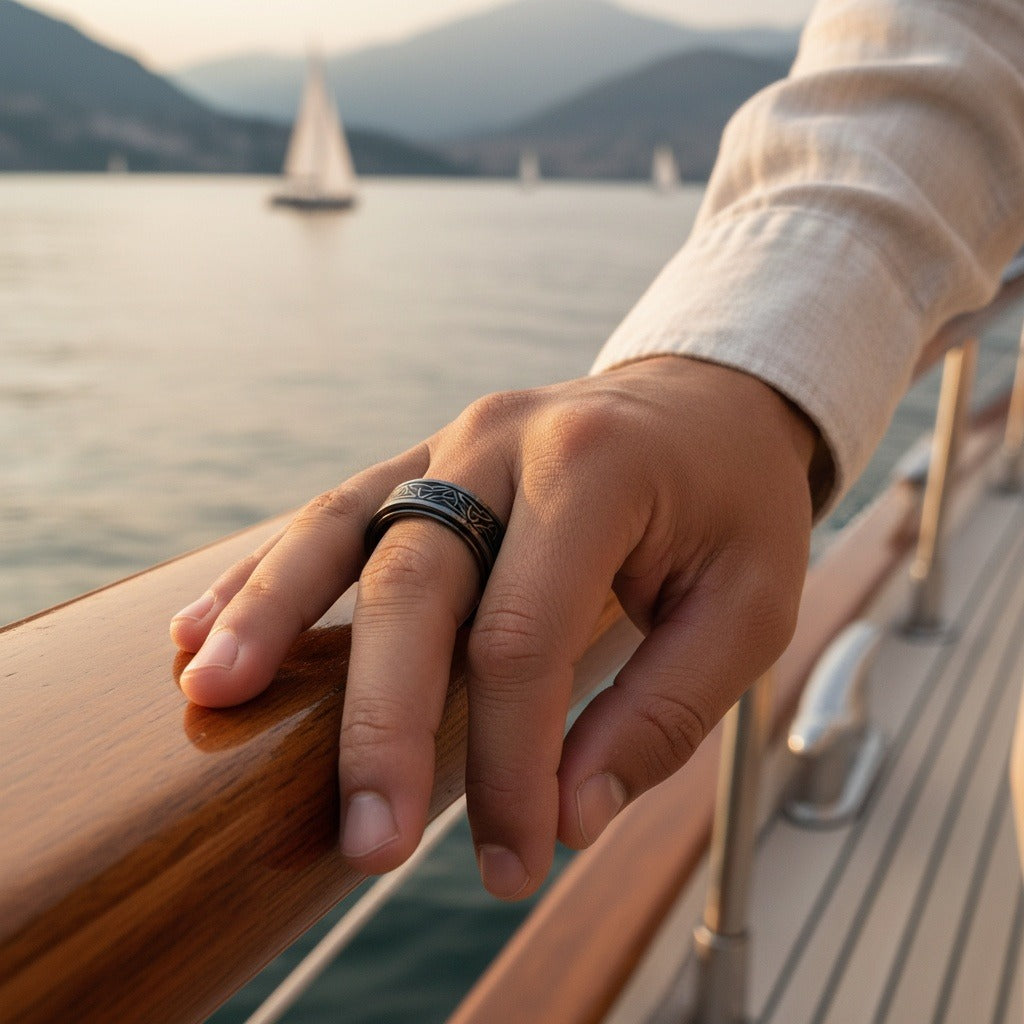 Mens Celtic Rings - Black - Angled Shot
