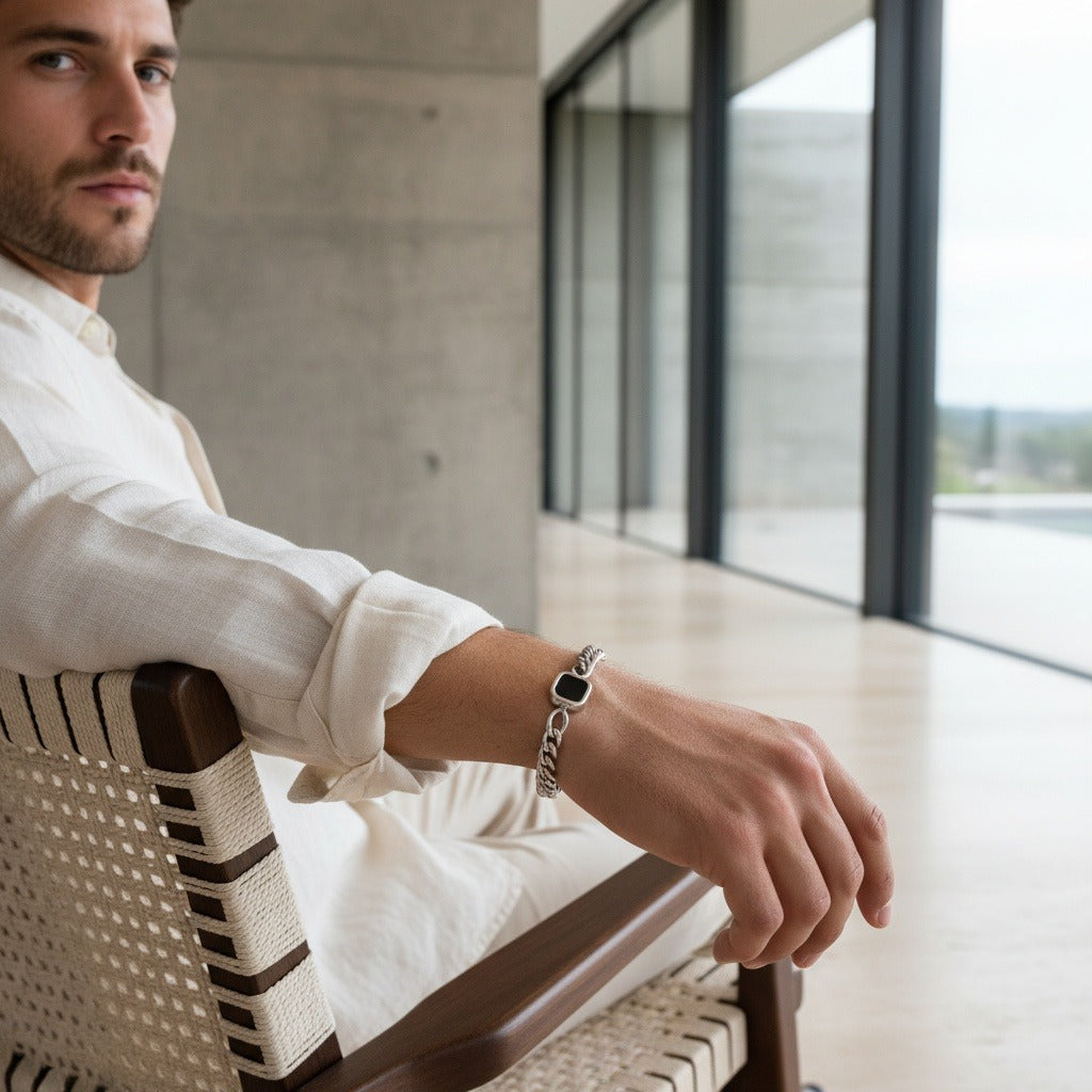 Mens Cuban Link Bracelet - Silver - Side Profile