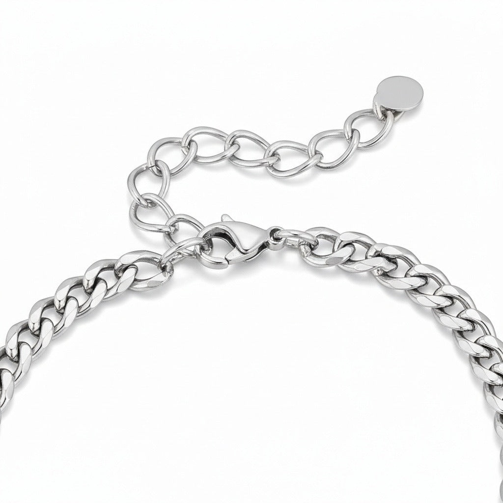 Mens Cuban Link Bracelet - Silver - Fabric Detail