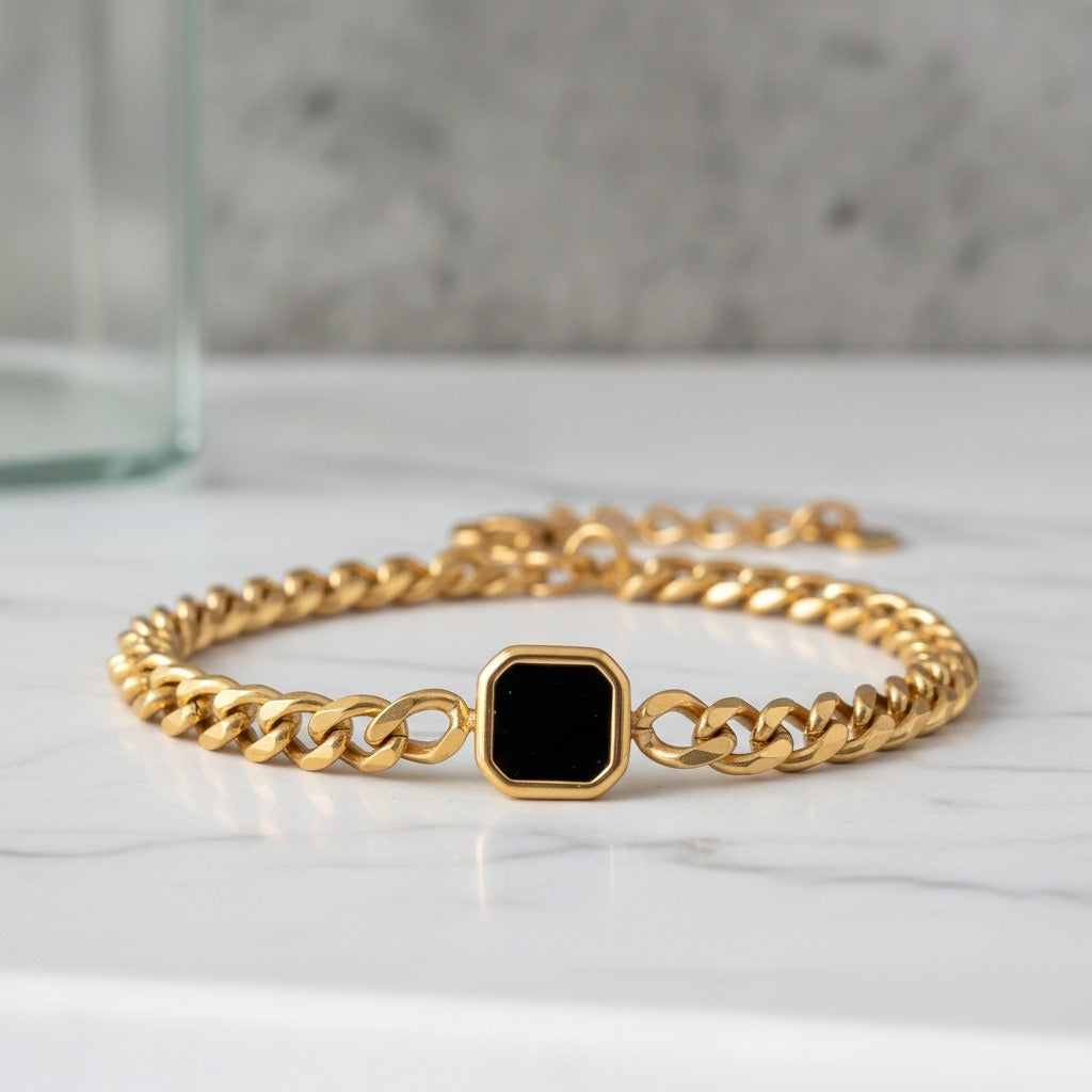 Mens Cuban Link Bracelet - Gold - Back View