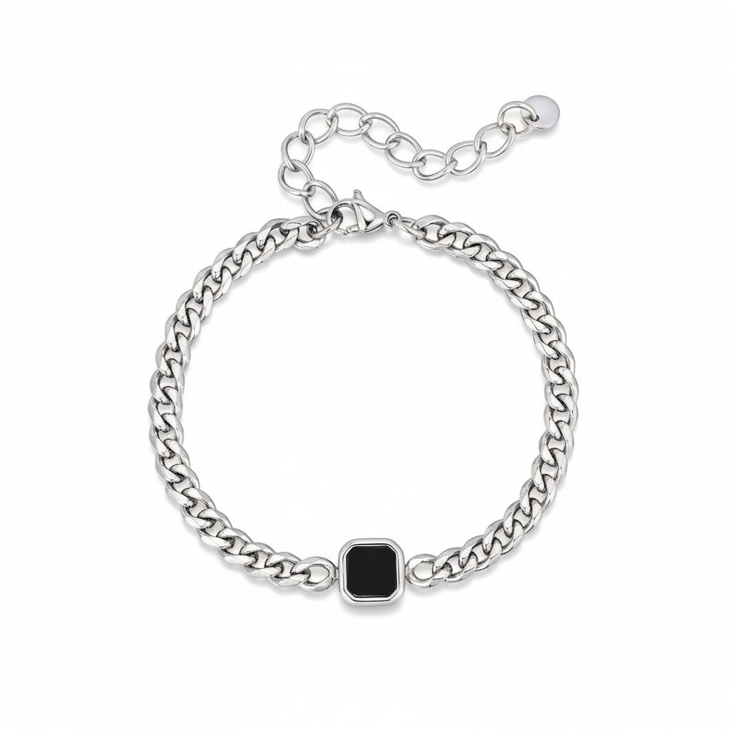 Mens Cuban Link Bracelet - Silver - Front View