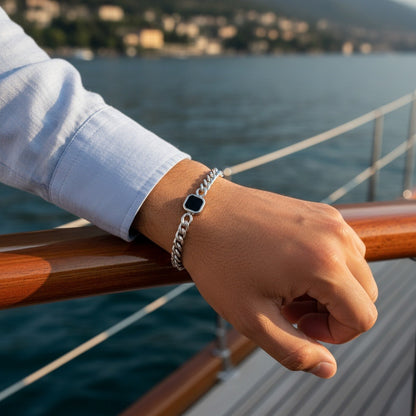 Mens Cuban Link Bracelet - Silver - Angled Shot
