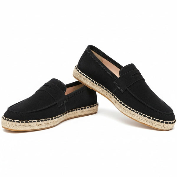 Mens Espadrille Shoes - Black - Front View