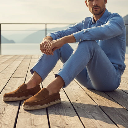 Mens Espadrille Shoes - Tobacco - Angled Shot