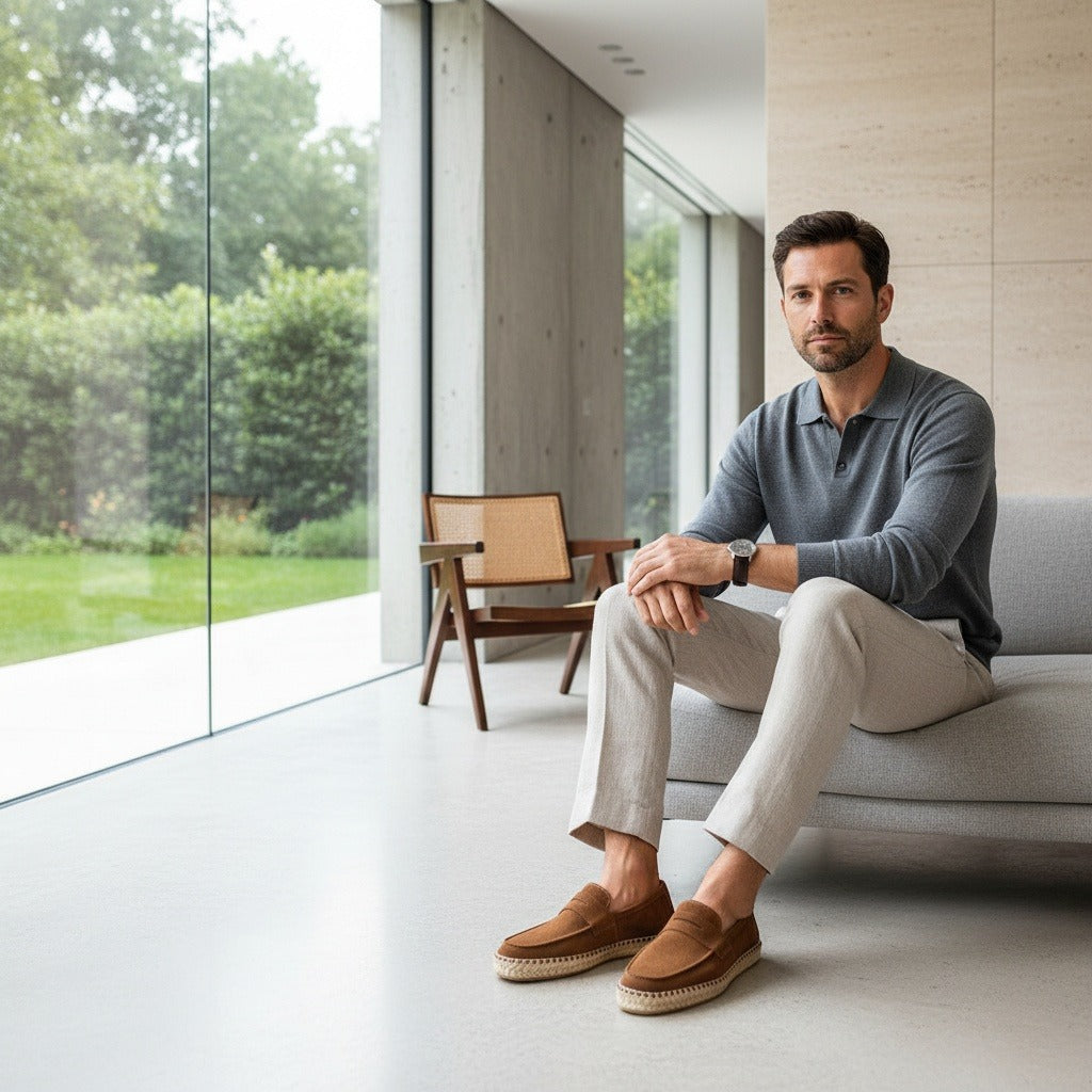 Mens Espadrille Shoes - Tobacco - Side Profile