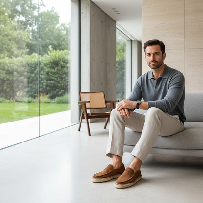 Mens Espadrille Shoes - Tobacco - Side Profile