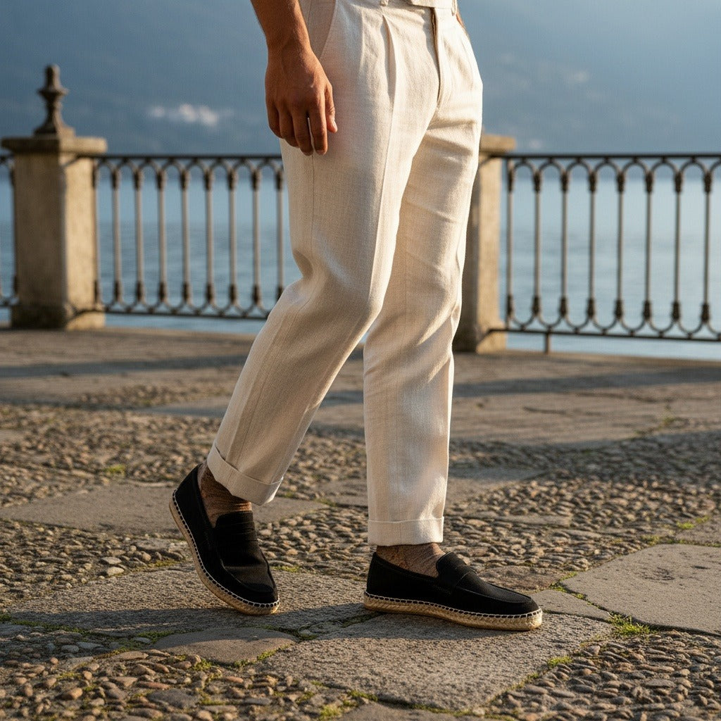 Mens Espadrille Shoes - Black - Angled Shot
