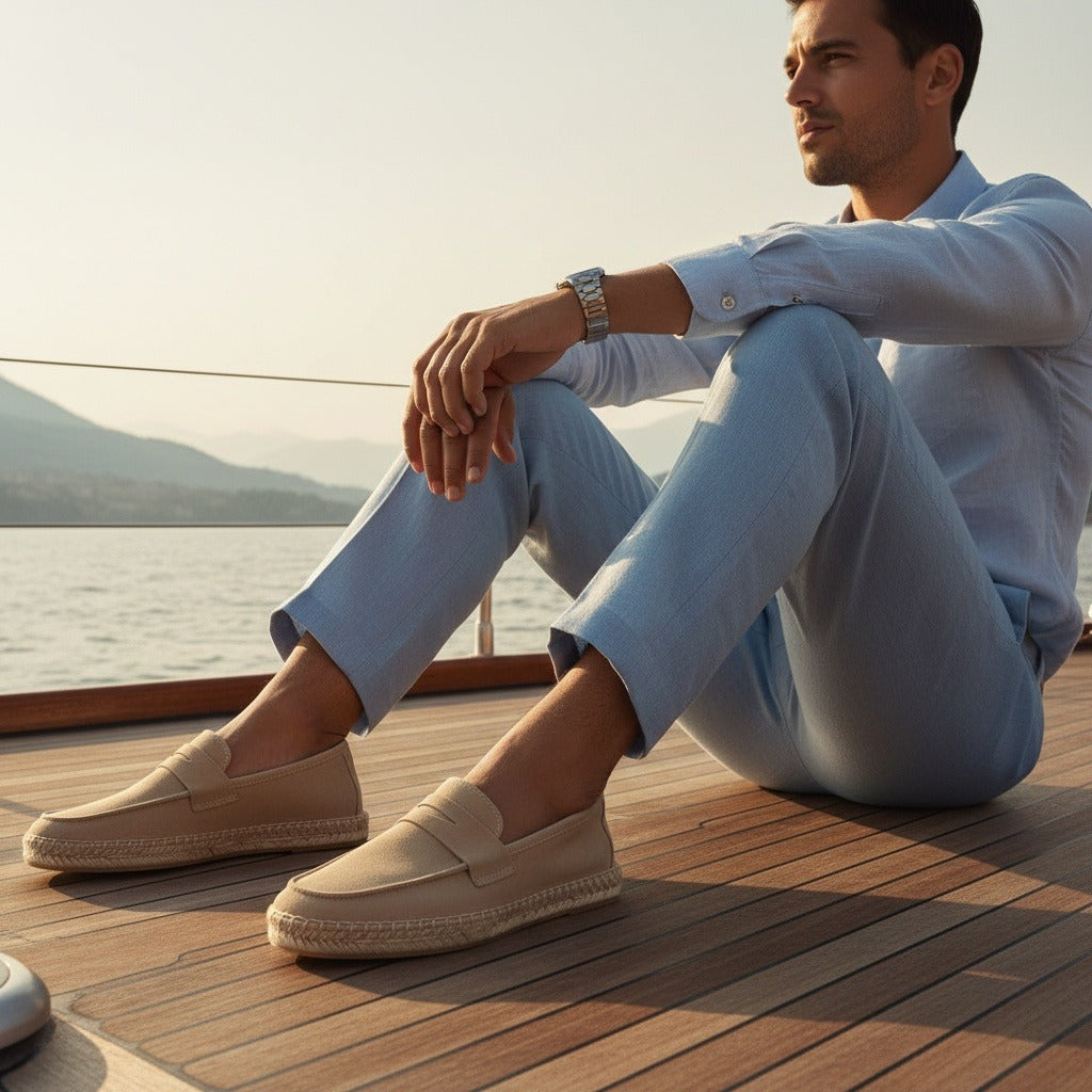 Mens Espadrille Shoes - Sandstone - Angled Shot