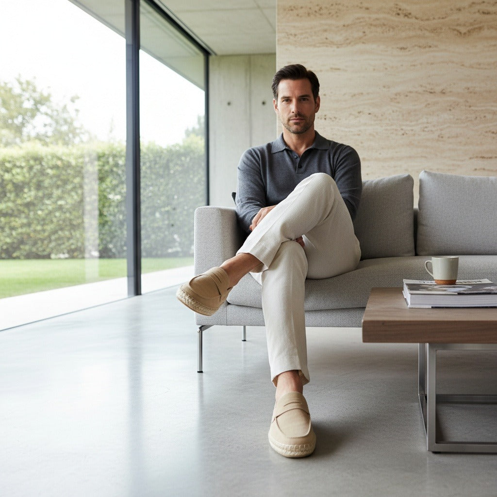 Mens Espadrille Shoes - Sandstone - Side Profile