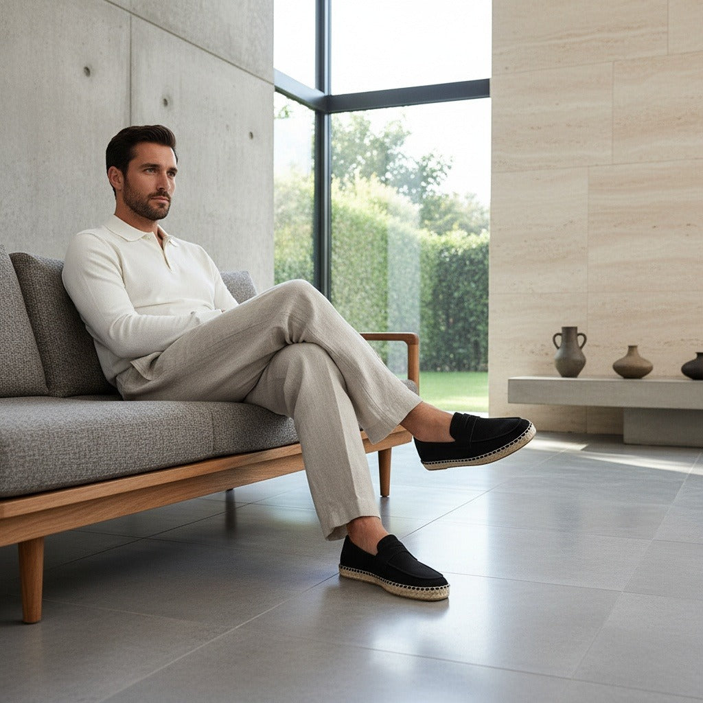 Mens Espadrille Shoes - Charcoal - Side Profile