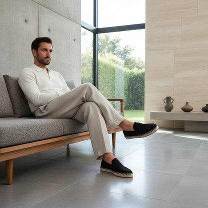 Mens Espadrille Shoes - Charcoal - Side Profile