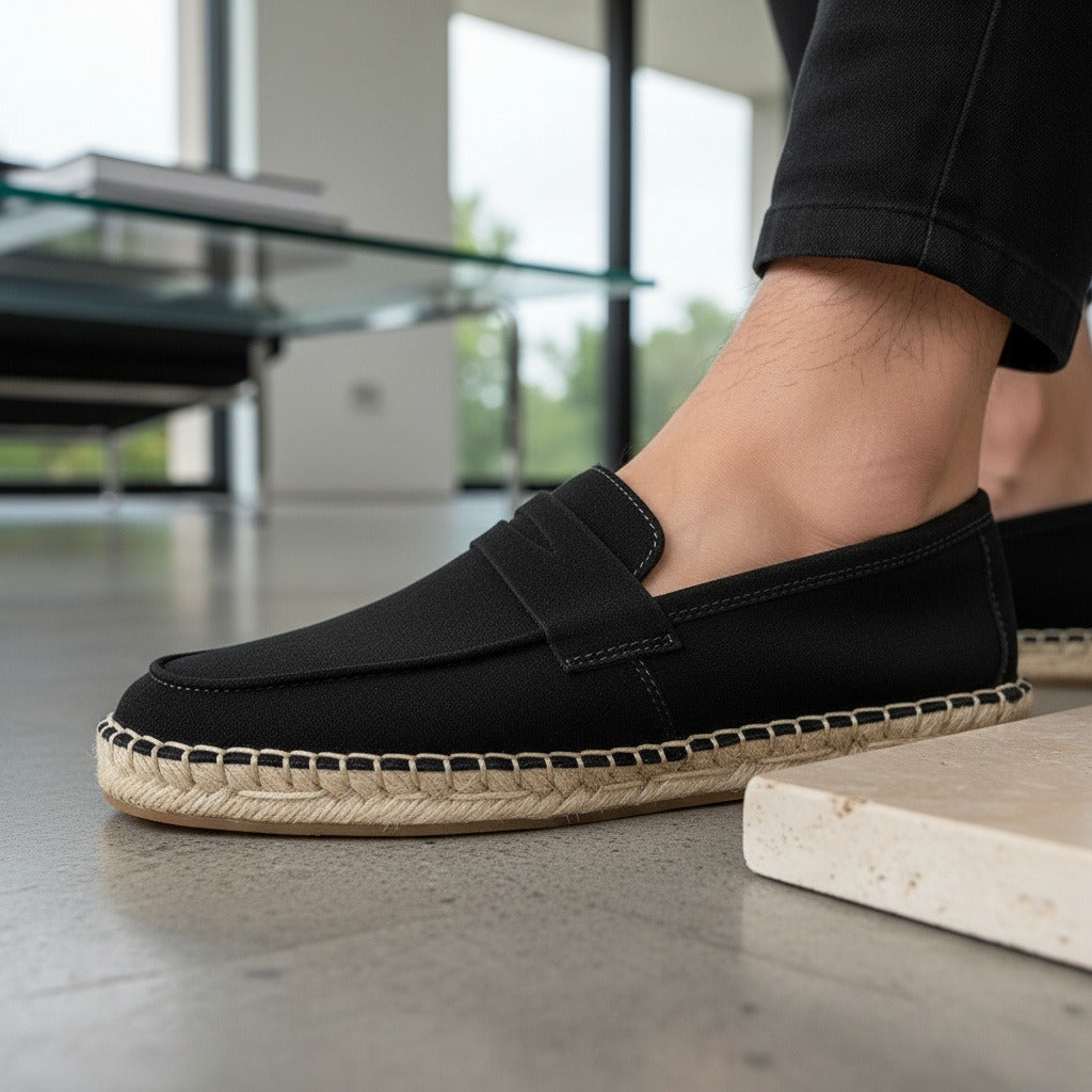 Mens Espadrille Shoes - Black - Back View