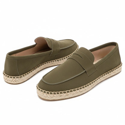 Mens Espadrille Shoes - Olive Green - Front View