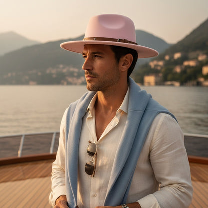 Mens Felt Hat - Baby Pink - Angled Shot