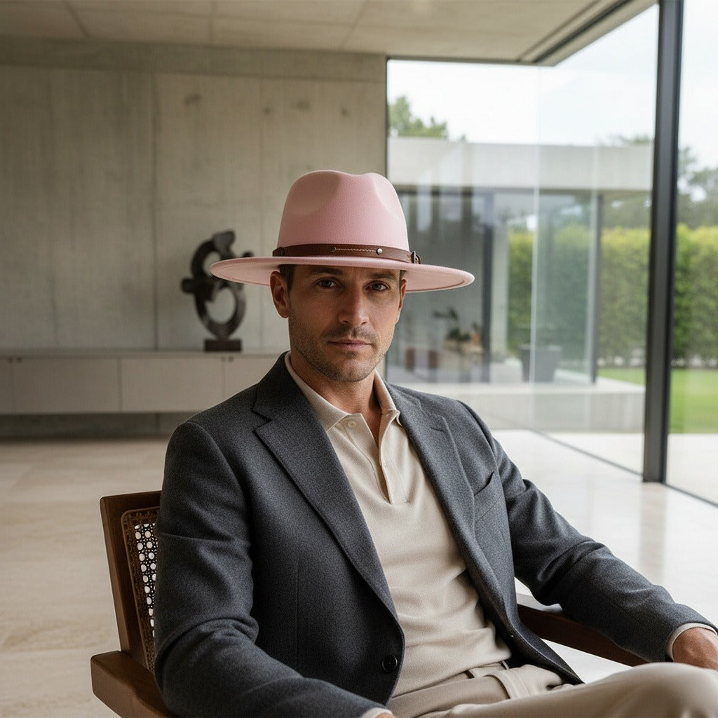 Mens Felt Hat - Baby Pink - Side Profile