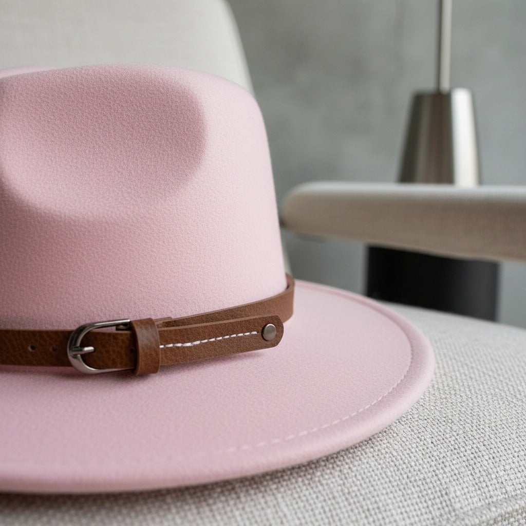 Mens Felt Hat - Baby Pink - Back View